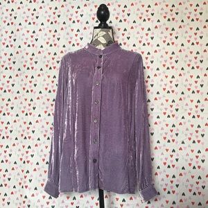 Lilac velvet mandarin collar button down